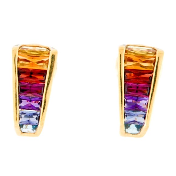 14K YELLOW GOLD MULTISTONE EARCLIPS EARRINGS
